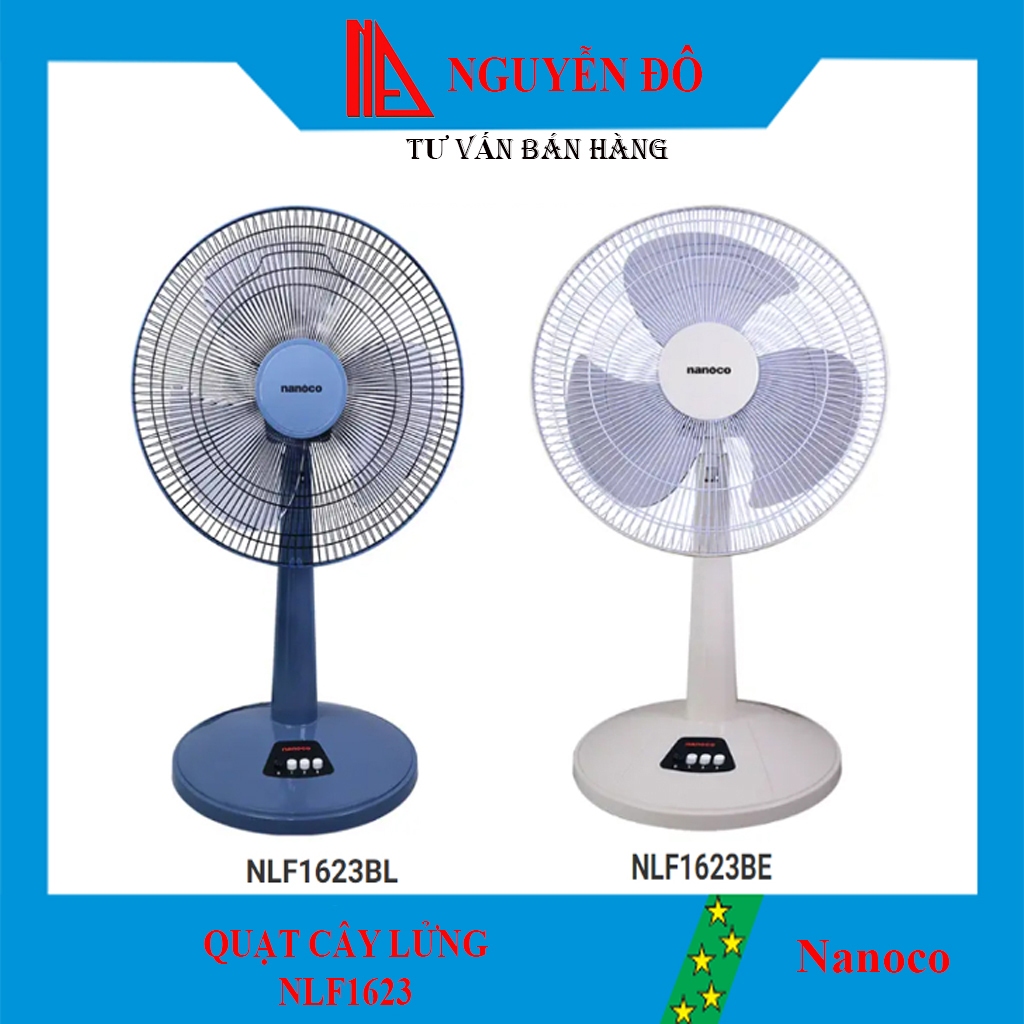 Quạt lửng 3 cánh Nanoco NLF1623 có 2 màu Xanh và Beige với 3 cấp độ gió, quạt mát độ bền cao và tiện