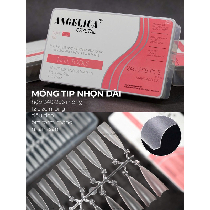 (Móng Típ) Form Nhọn Đục( dùng đắp Gel,đắp Bột), Móng tip Angelica - mina nail