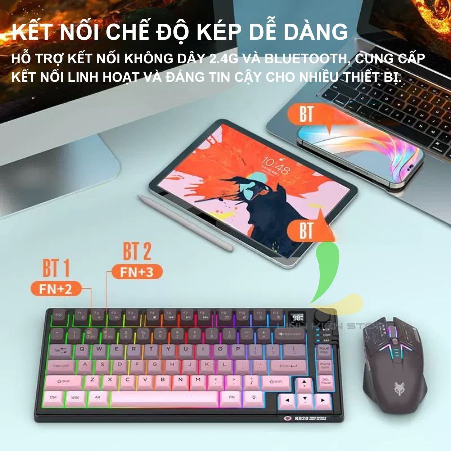 Bộ Bàn Phím Giả Cơ HOSAN XUNFOX K920 Kết Nối Kép, Nút Điều Chỉnh Âm Lượng Thuận Tiện | BigBuy360 - bigbuy360.vn