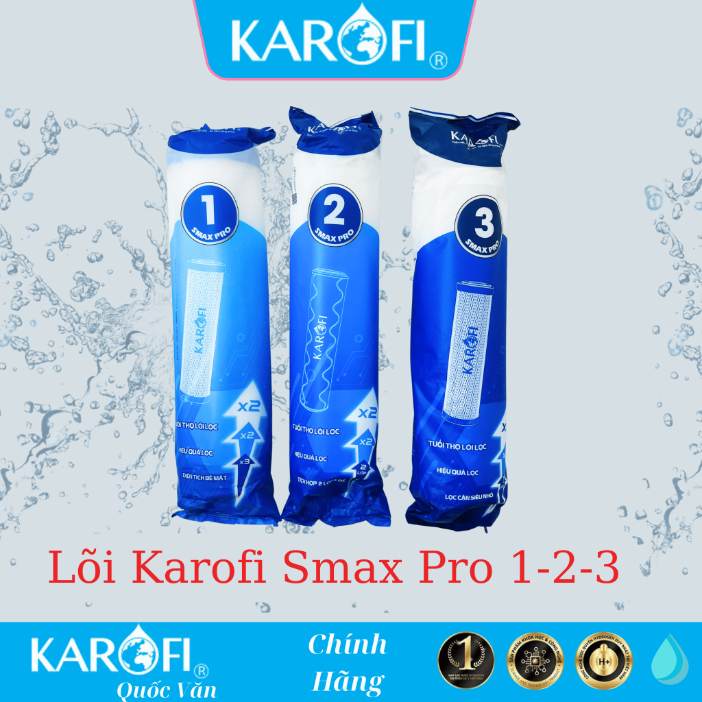 Bộ lõi lọc nước thô 123 Smax Pro Karofi - Hàng chính hãng 100% , Dùng cho máy lọc nước RO KAQ-U95, K
