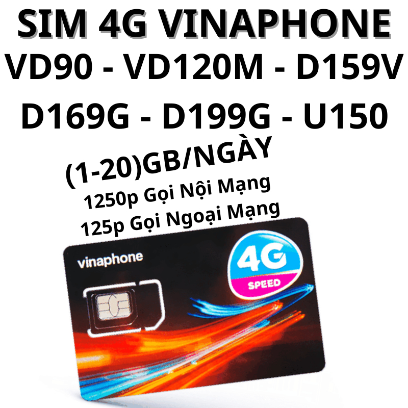 Sim 4G Vinaphone Gói VD90, VD120M, YOLO125V, U150, D159V,D169G,D199G.. Đã Có Tháng Đầu.