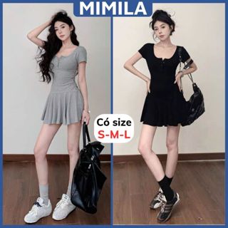 [CÓ SIZE+KÈM QUẦN BẢO HỘ RỜI] Đầm Body Cộc Tay MIMILA Váy Xòe Ngắn Liền Thân Nhún Eo Ôm Dáng Chất Gân Dày - MBD147
