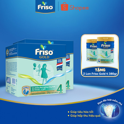 [KOL] [Tặng 2 Lon Friso Gold 4 380G] Combo 2 Hộp Sữa Bột Friso Gold 4 Hộp Giấy 2KG