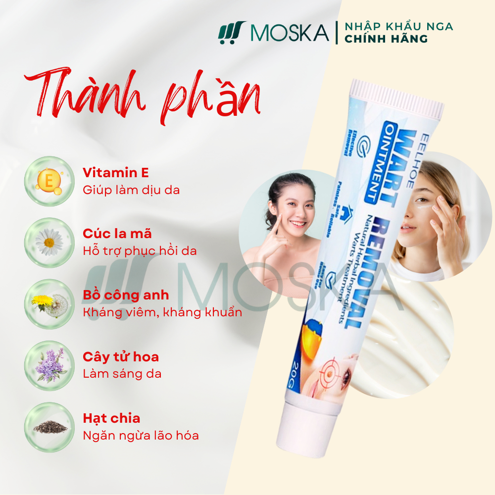 WART REMOVAL EELHOE MỸ 20GR - Kem Bôi Thảo Mộc Không Rát, Tẩy Mụn Thịt Quanh Mắt, Mụn Cóc, Mụn Ruồi, Mụn Gạo | MOSKA