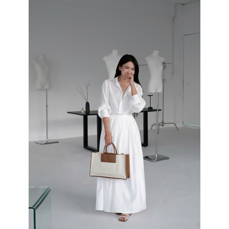 Livar Set chân váy nhún tay áo bồng, chất lụa tơ mềm mại Dens.clothingg