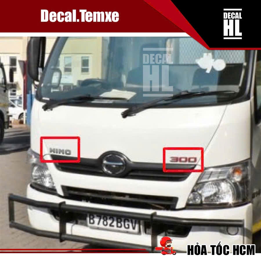 Tem Hino 300 chữ đỏ dán xe tải Hino. Tem dán đầu xe tải Hino 300