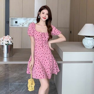 Váy Đầm Bigsize Hồng Hoa Nhí Tay Bồng Thắt Nơ Ngực Dáng Xoè Tiểu Thư Nữ Tính🌸Hàng Quảng Châu