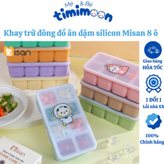 Khay trữ đông silicon Misan 6 ô, 8 ô cho bé có nắp đậy, Hộp trữ đông đồ ăn dặm có vạch chia