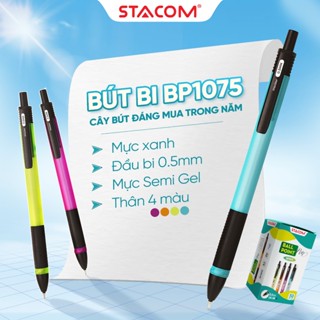 [Trợ giá] Combo 5/10 cây bút bi mực semi gel, siêu mượt, đầu bi 0.5/07mm, mực xanh | Stacom BP1075, BP1105, BP1107