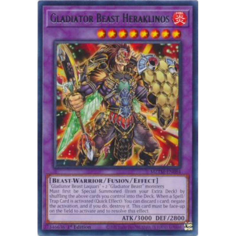 thẻ bài yugioh chính hãng Gladiator Beast Heraklinos - MZTM-EN084 - Rare 1st Edition