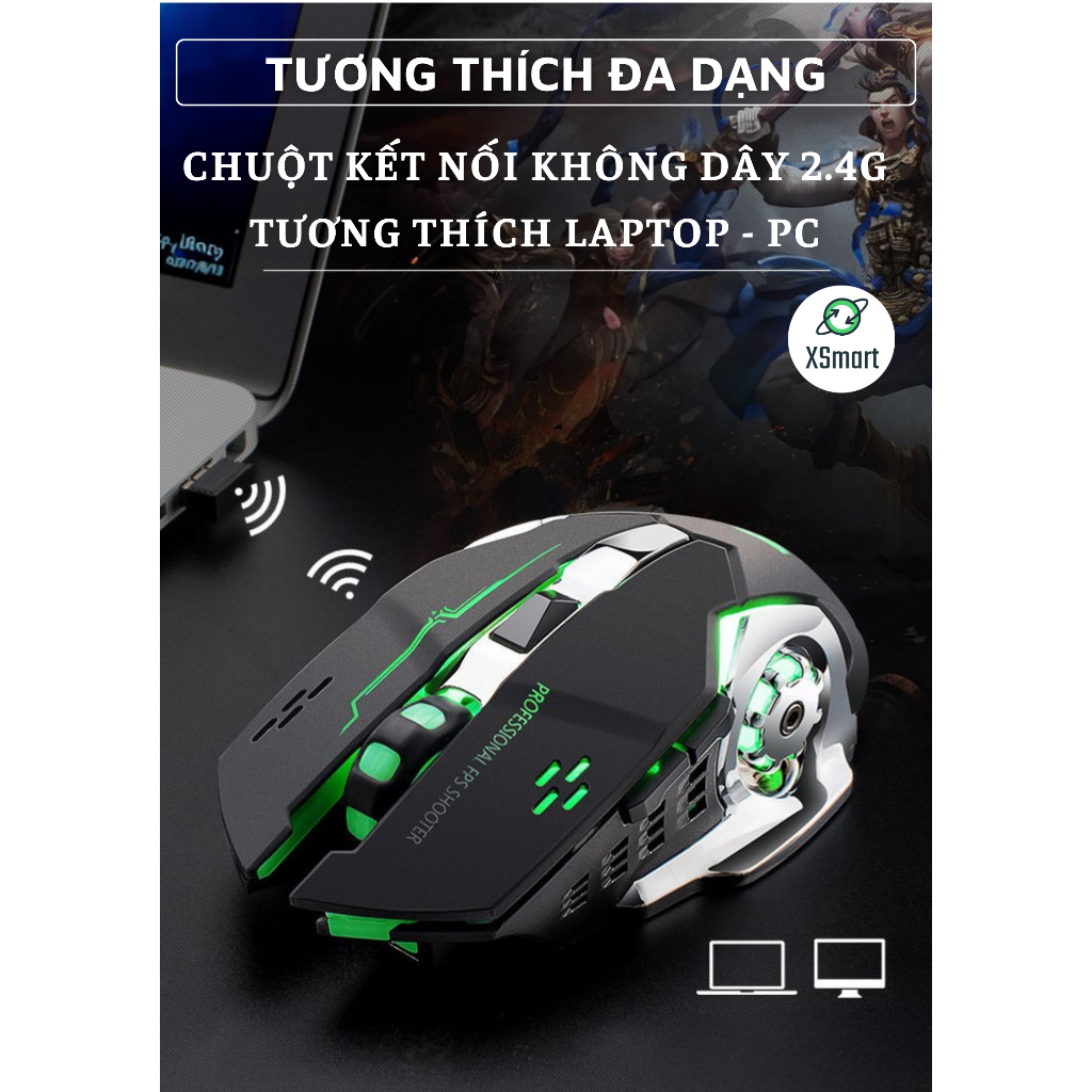 Chuột Không Dây Gaming Wolf X8 LED 7 Màu RGB, Pin Có Thể Sạc Dùng Cực Lâu, Chuột Chơi Game Không Dây | BigBuy360 - bigbuy360.vn