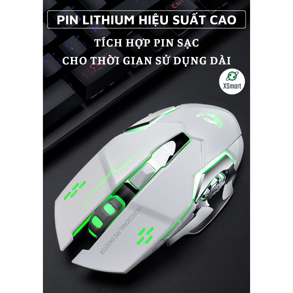 Chuột Không Dây Gaming Wolf X8 LED 7 Màu RGB, Pin Có Thể Sạc Dùng Cực Lâu, Chuột Chơi Game Không Dây | BigBuy360 - bigbuy360.vn
