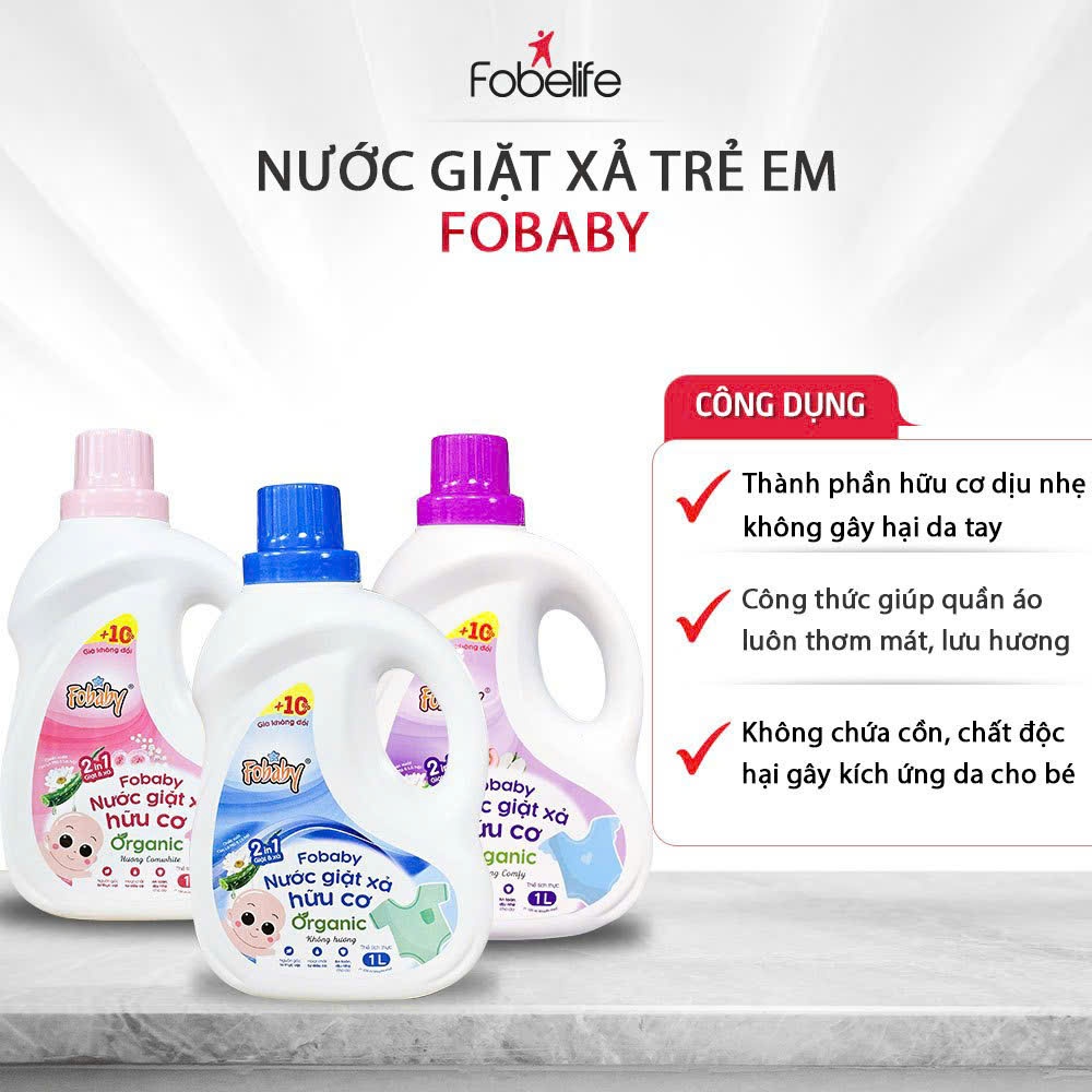Nước Giặt Xả Fobaby 1000ml Hữu Cơ Cho Bé Lưu Hương Lâu, An Toàn Cho Bé 1000ml