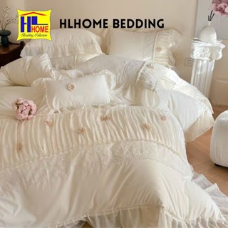 Bộ chăn ga cotton bèo ren kết hoa set vỏ chăn, ga kèm 2 vỏ gối đầu cao cấp