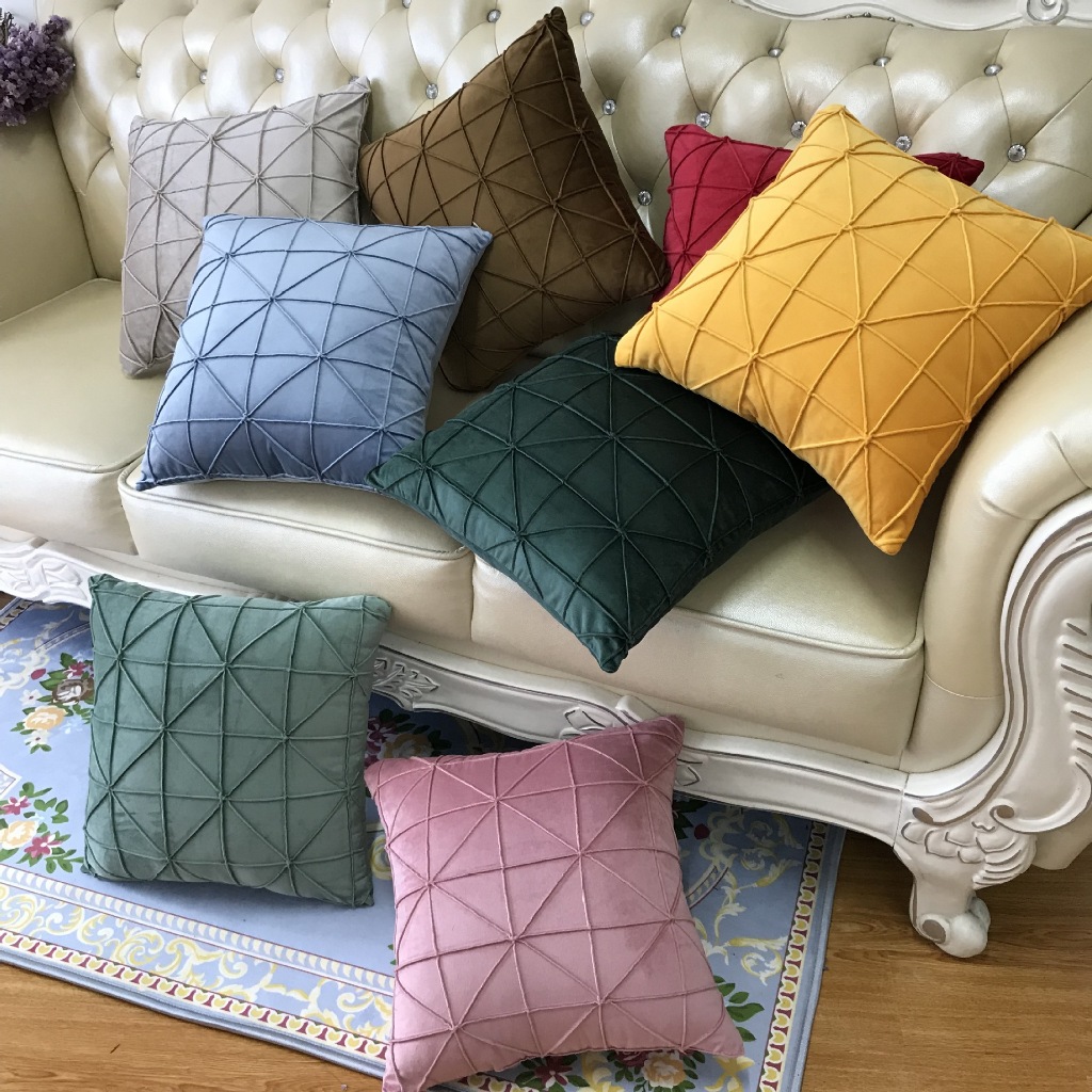 Gối vuông tựa sofa nỉ nhung mềm mại họa tiết ziczac 45cmx45cm, vỏ bọc gốc tựa lưng trang trí decor nhà hàng khách sạn