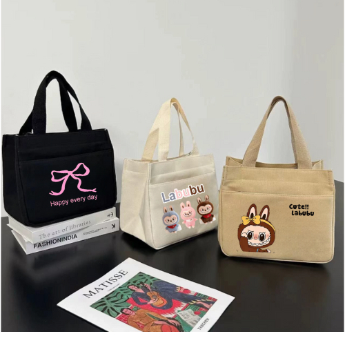 Túi mini vải canvas đựng hộp cơm, mỹ phẩm, đồ dùng cá nhân có khóa kéo tiện lợi, túi vải đựng đồ đa năng dễ thương