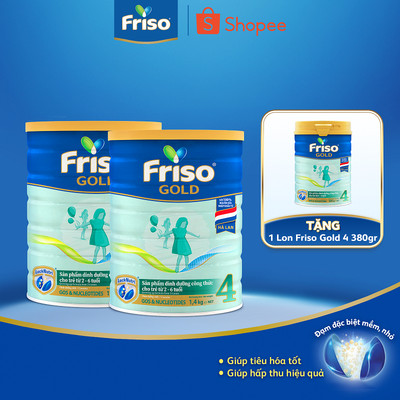 [KOL] [Tặng 1 Lon Friso Gold 4 380g] Combo 2 Lon Sữa Bột Friso Gold 4 1400g/lon (cho trẻ từ 2-6 tuổi)