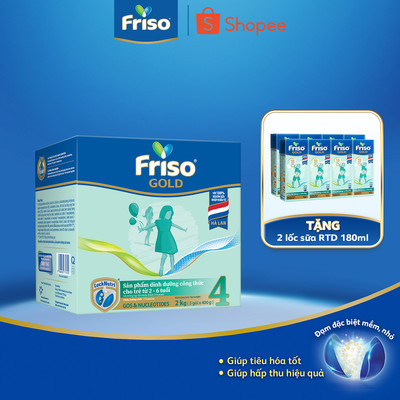 [KOL] [Tặng 2 lốc sữa pha sẵn RTD 180ml] Sữa Bột Friso Gold 4 Hộp Giấy 2kg (Dành Cho Trẻ Từ 2 - 6 Tuổi)