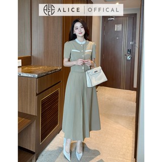  Set Váy Nữ Công Sở Cao Cấp Alice Chất Chéo Rubi Lót Lụa Áo Ngắn Tay Cổ Tàu Thanh Lịch Phối Chân Váy Xếp Ly Lệch Vạt S844 