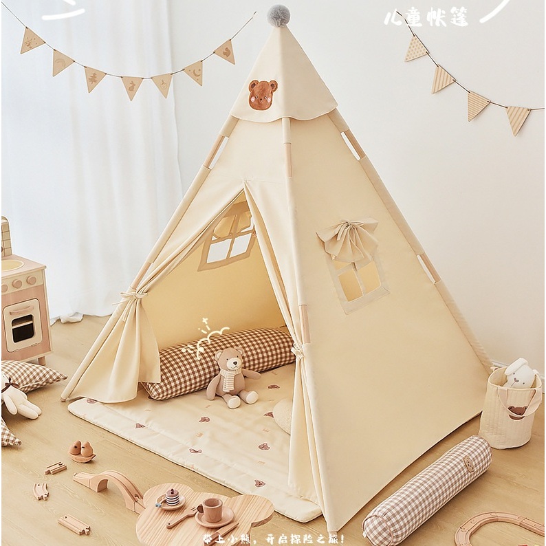 Lều tam giác cho bé, lều vải khung gỗ phong cách Hàn Quốc Bear's 09