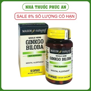  TPBVSK Mason Natural Ginkgo Biloba Mỹ 60 viên hỗ trợ tăng tuần hoàn não trí nhớ bổ não 