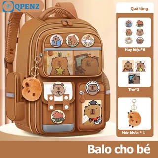 Balo cho bé QPENZ cặp đi học capybara thiết kế  tiện lợi nhiều ngăn phù chất lượng cao dày dặn