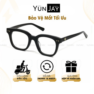 Kính Mắt Gọng Chữ V Tròn Phong Cách Hàn Quốc G.M Giả Cận Đen Cho Nam Nữ Học Sinh YUN JAY