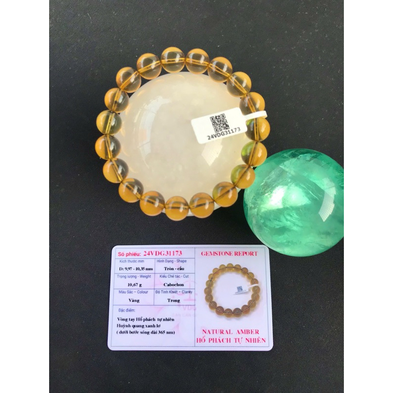 Vòng Blue Amber Hổ Phách Xanh Dominica Quý-Có Kiểm Định