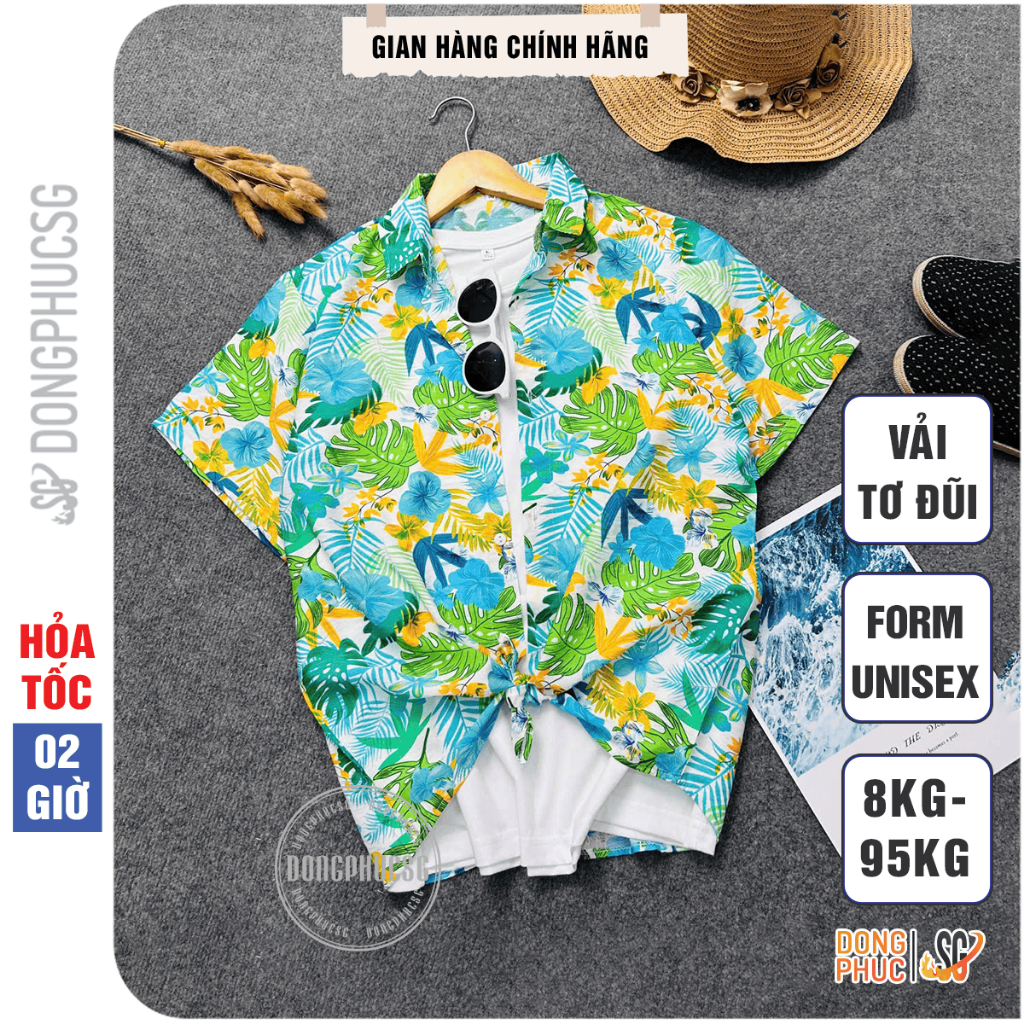 Áo đi biển họa tiết hoa lá chất tơ đũi mát mẻ form rộng unisex nam nữ đủ size cho gia đình hội nhóm