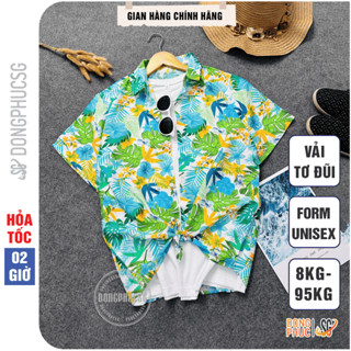 Áo đi biển họa tiết hoa lá chất tơ đũi mát mẻ form rộng unisex nam nữ đủ size cho gia đình hội nhóm