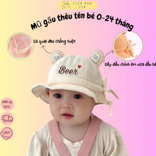  {MIỄN PHÍ THÊU TÊN} Mũ nón xinh tai gấu rộng vành chống nắng bé trai bé gái có thể điều chỉnh 