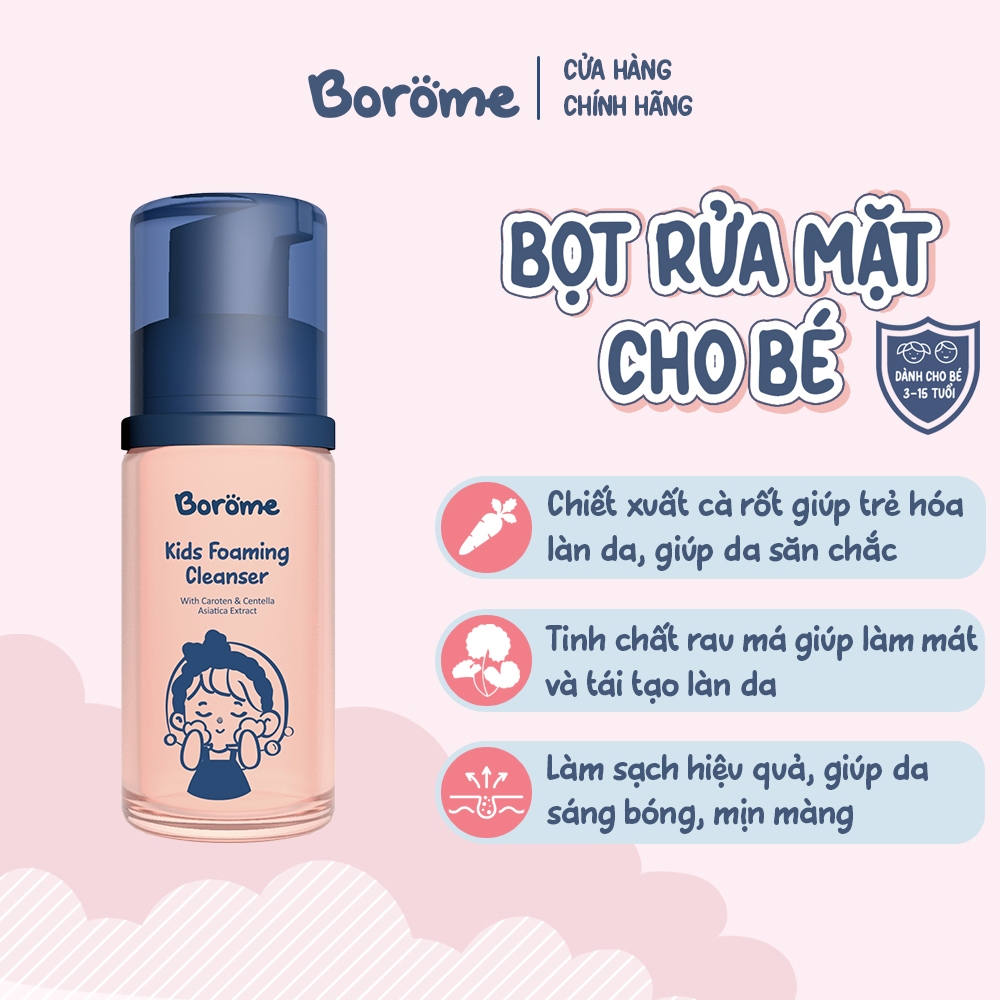 Bọt rửa mặt cho bé Borome 100ml chiết xuất cà rốt giúp dưỡng ẩm, làm sạch da, loại bỏ bụi bẩn