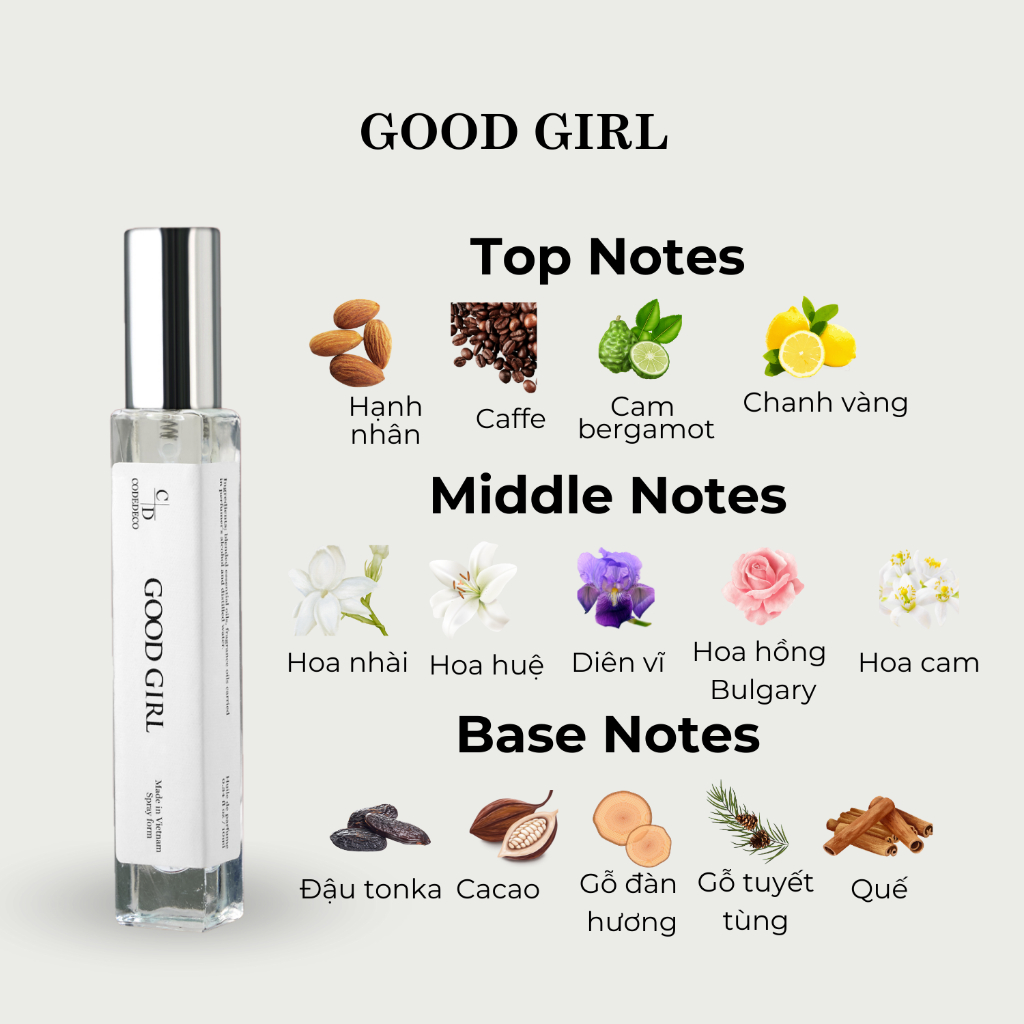 Tinh dầu thơm nữ CODEDECO Good Girl 10ml dạng xịt - Ngọt ngào, Nhẹ nhàng, Quyến rũ | BigBuy360 - bigbuy360.vn