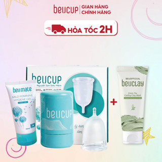 Combo Cốc nguyệt san BeUcup + 1 tuýp mặt nạ đất sét BeUclay trà xanh sáng da, se khít lỗ chân lô