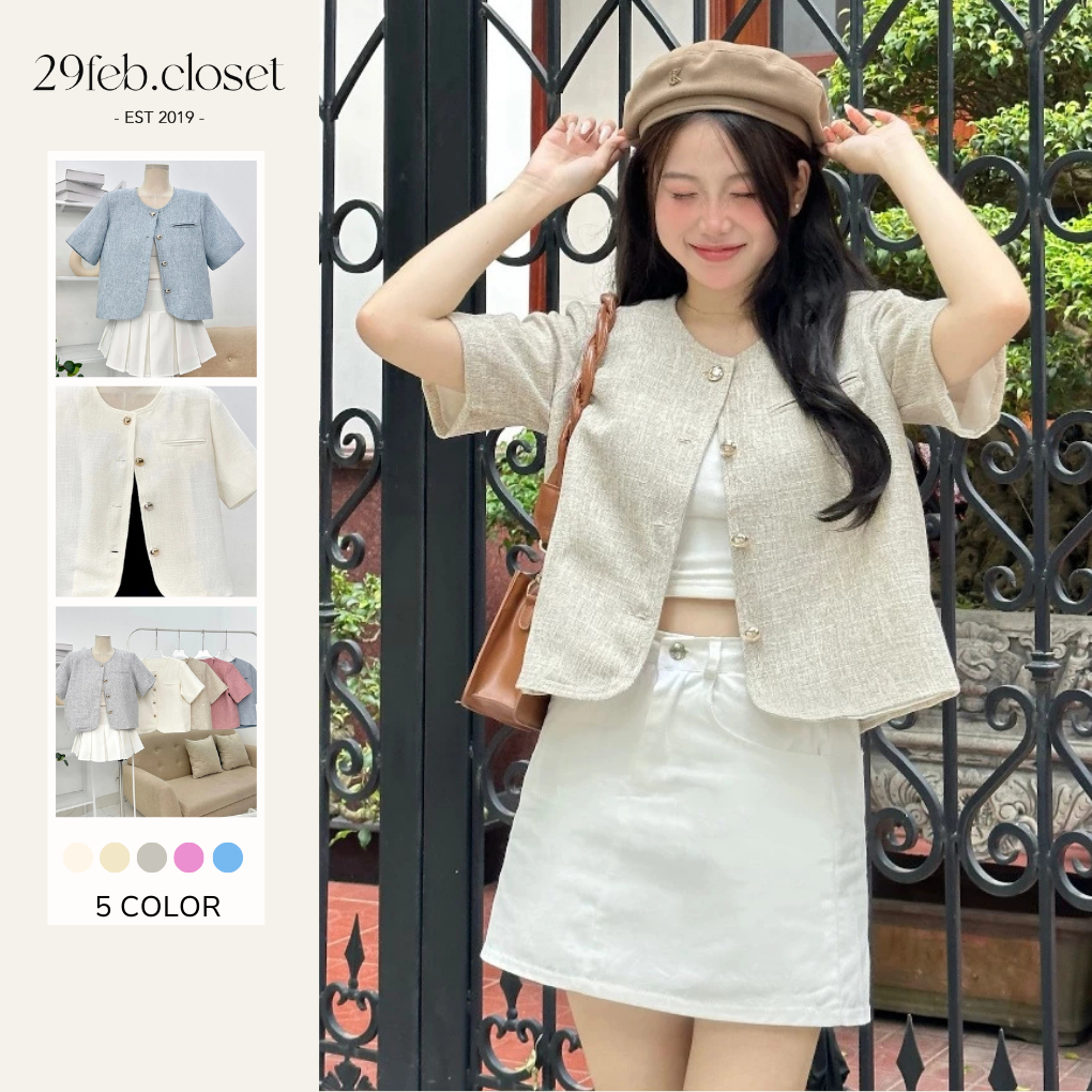 Áo Blazer Cổ Tròn Nữ Dáng Lửng Cộc Tay Họa Tiết Túi Cơi Trước Nữ Tính Dáng Hàn Quốc- 29feb.closet - A472 | BigBuy360 - bigbuy360.vn