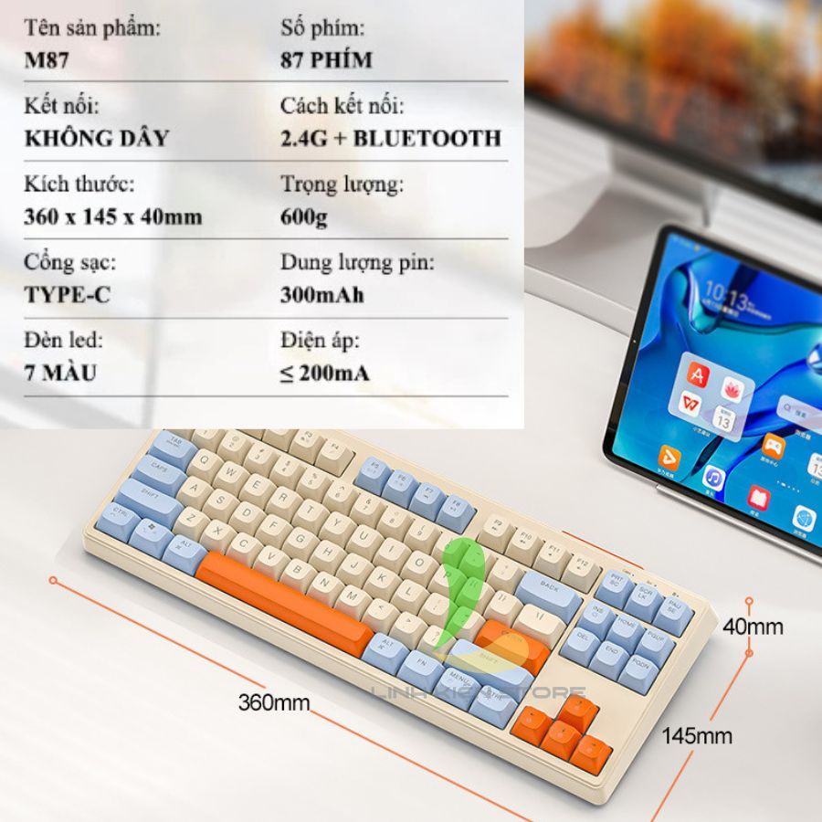 Bàn Phím Không Dây FREEWOLF M87 - Bàn Phím 87 Phím Giả Cơ Kèm Đèn Led 7 Màu Đặc Sắc | BigBuy360 - bigbuy360.vn