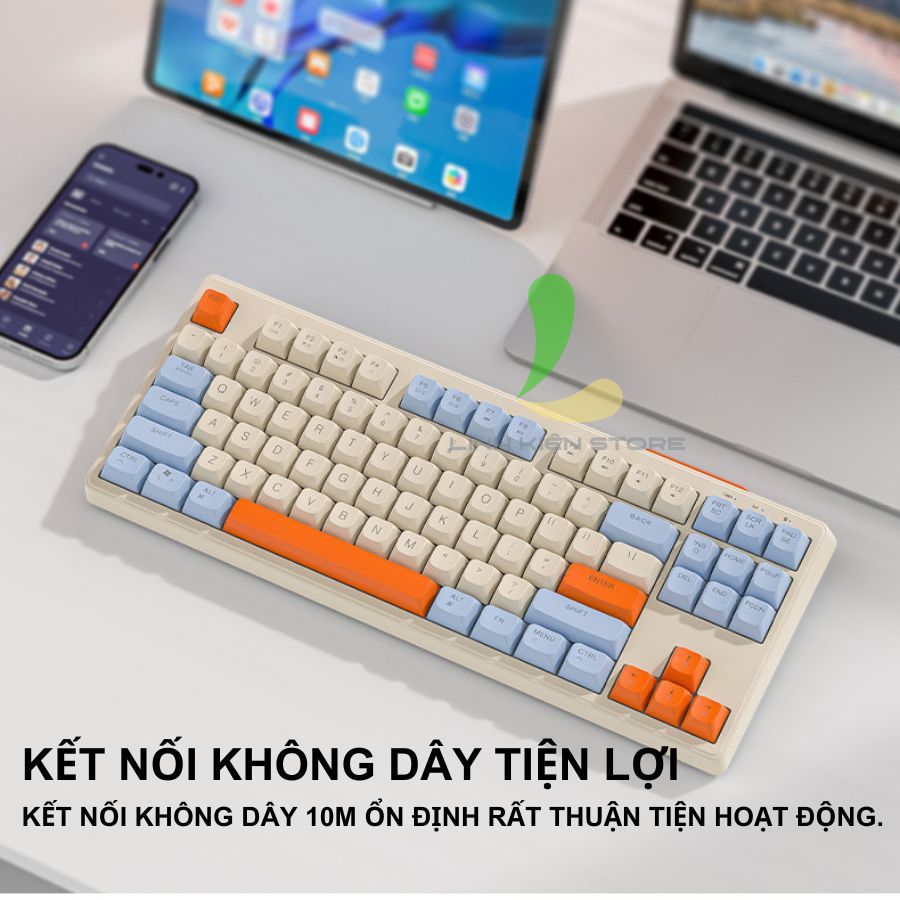 Bàn Phím Không Dây FREEWOLF M87 - Bàn Phím 87 Phím Giả Cơ Kèm Đèn Led 7 Màu Đặc Sắc | BigBuy360 - bigbuy360.vn