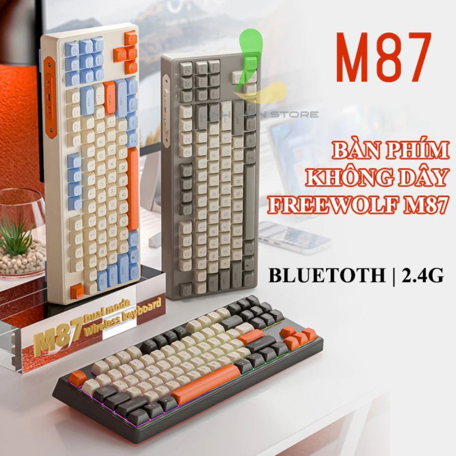 Bàn Phím Không Dây FREEWOLF M87 - Bàn Phím 87 Phím Giả Cơ Kèm Đèn Led 7 Màu Đặc Sắc | BigBuy360 - bigbuy360.vn