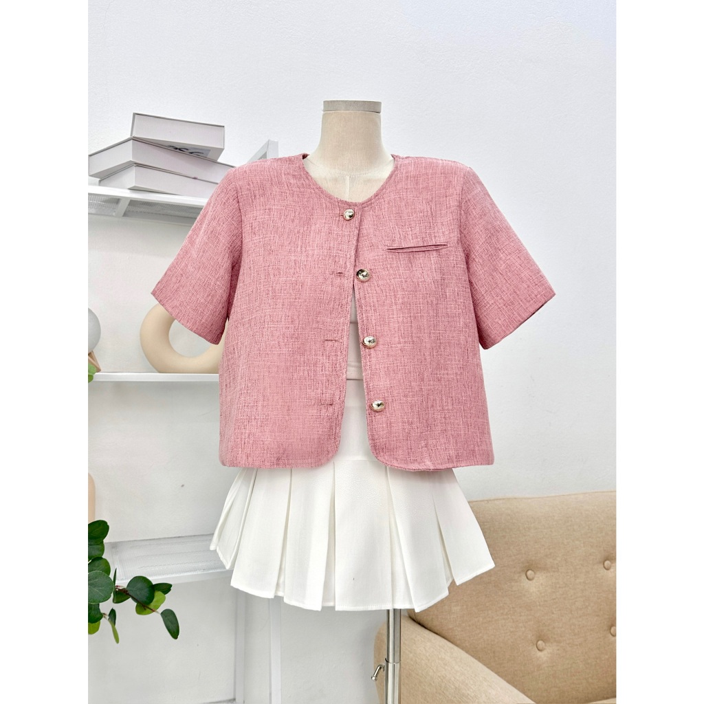 Áo Blazer Cổ Tròn Nữ Dáng Lửng Cộc Tay Họa Tiết Túi Cơi Trước Nữ Tính Dáng Hàn Quốc- 29feb.closet - A472 | BigBuy360 - bigbuy360.vn