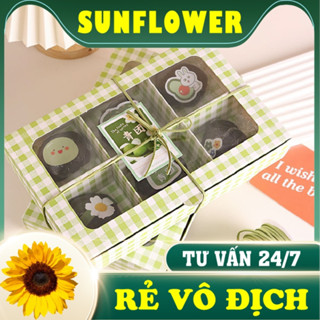 10 hộp đựng bánh cupcake ,trung thu, mochi kẻ caro chia 6 ô