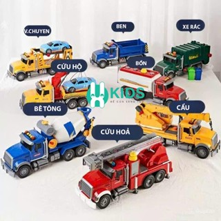 Đồ chơi ô tô mô hình cỡ lớn mô phỏng xe cứu hoả, xe cứu hộ, trộn bê tông, nâng hạ, xe ben, cần cẩu, chở rác có đèn nhạc