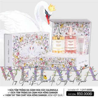 Sữa tắm trắng da cánh hoa hồng Damask 450ml và Sữa tắm trắng da, làm sạch da toàn thân Niacinamide WEILAIYA 450ml