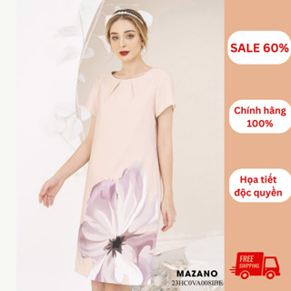  Váy Đầm Suông Vải thô mỏng Họa tiết hoa bố cục Cổ tròn Tay ngắn Dài ngang gối 