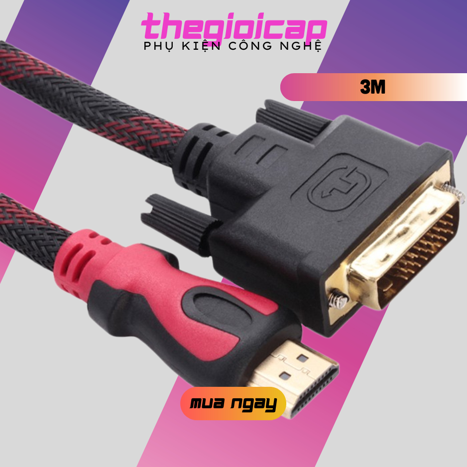 Cáp chuyển đổi HDMI to DVI 3m (đen phối đỏ)