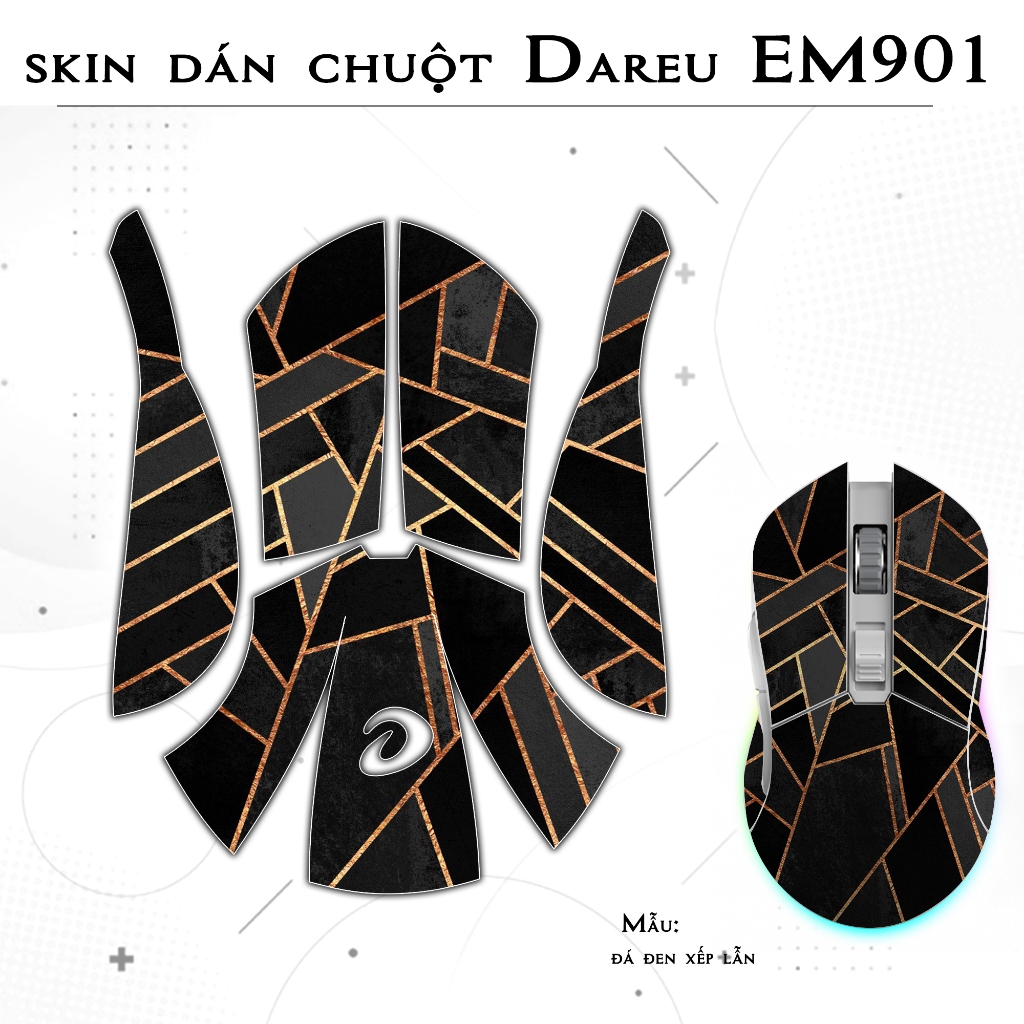 Skin dán chuột Dareu EM901 mẫu đá đen xếp lẫn | Film 3M | custom miếng dán theo yêu cầu