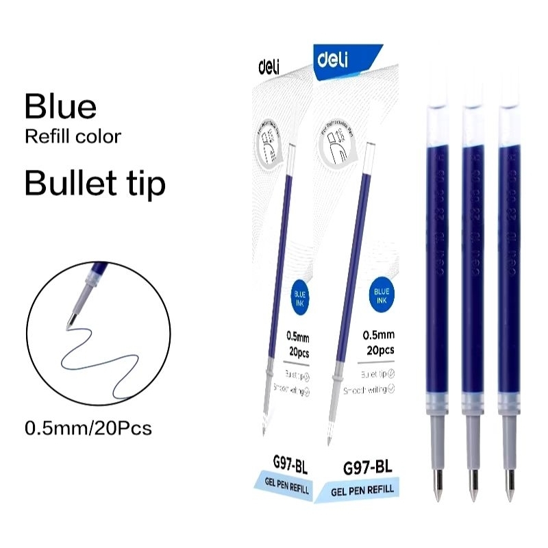 Ruột ngòi ống mực bút bi Deli G97 màu xanh, mực đen