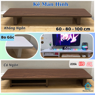 Kệ màn hình gỗ có ngăn, kê màn hình máy tính pc decor, 60/80/100 cm (1m) 4 màu Vân gỗ, Trắng, Đen