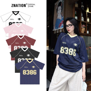 Áo Lưới Thể Thao Ngắn Tay ZNATION Form Rộng Unisex Nam Nữ Cổ Chữ V Hình In