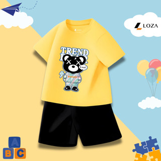 Bộ cộc bé trai Gấu Trend - Quần áo trẻ em nam (áo thun + quần đùi) cân nặng từ 15-40kg - Loza SB294