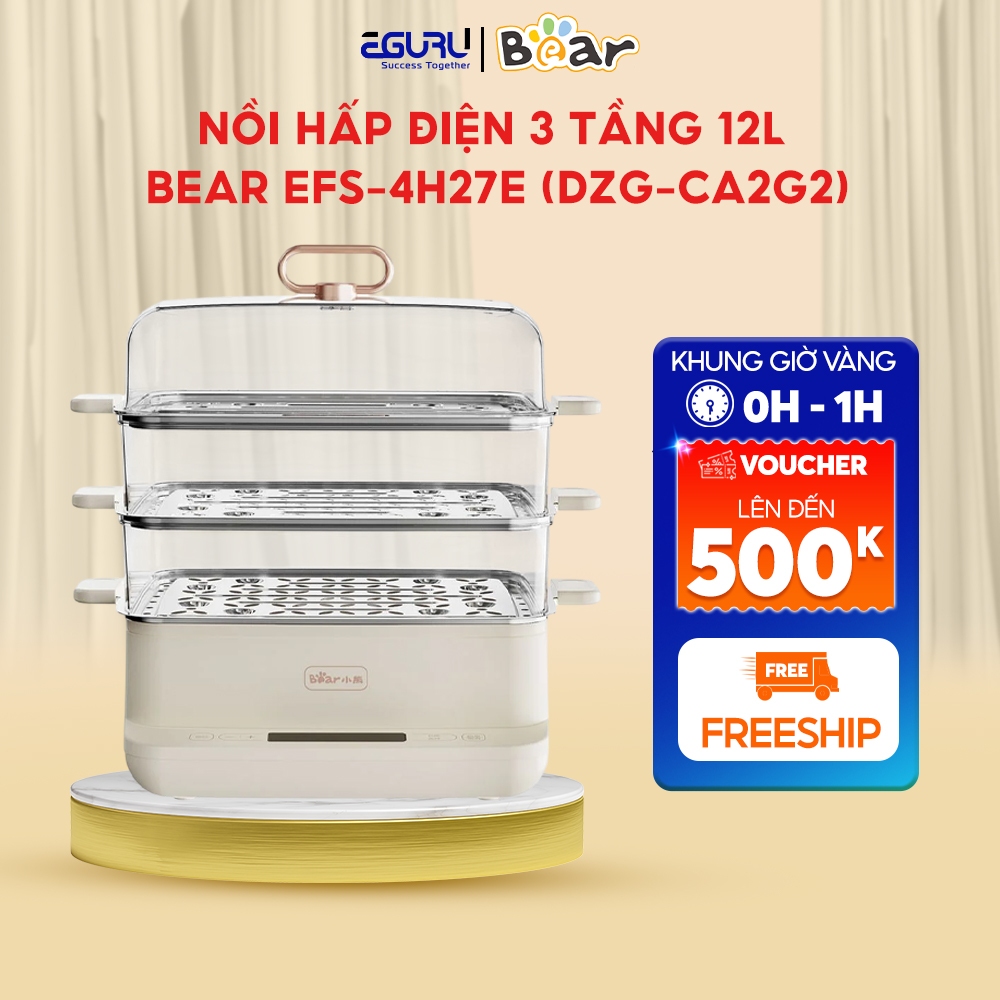 Nồi Hấp Điện Đa Năng Bear DZG-C60Q8 6L 650W Hẹn Giờ Hấp - Bảo Hành 18 Tháng